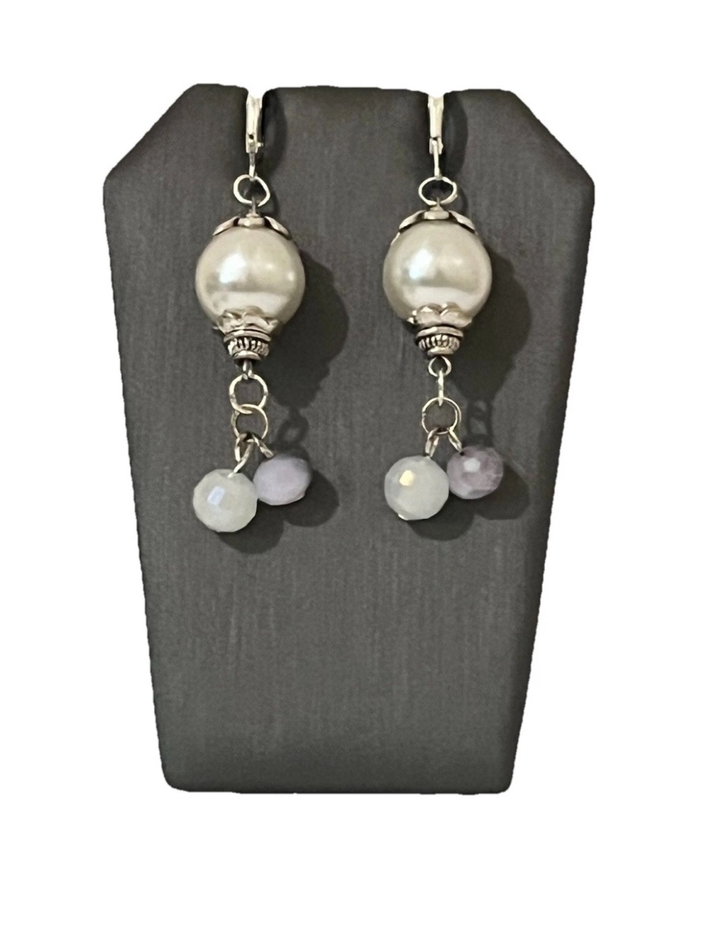 Vintage Style Faux Pearl Dangle Earrings Faceted Bead 925 Silver Leverback
